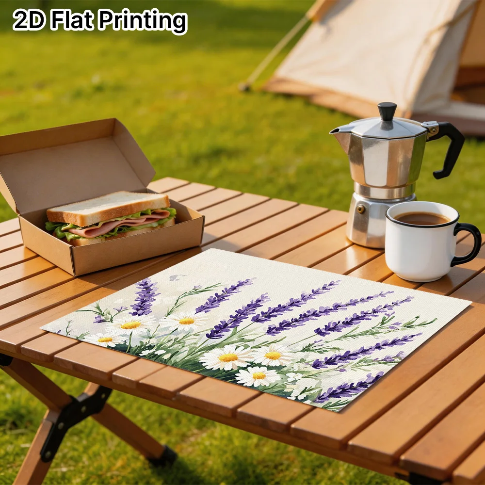 2D Flat Printing, Lavender and Daisy Blooms Design, Classic Pattern, Lightweight Design, Fit For Everyday Dining