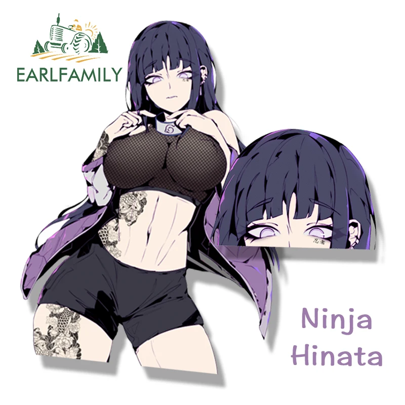 

1PC EARLFAMILY Tattoo Ninja Hinata Fanart Car Sticker - Anime Sketch Art Hyuuga Hinata Waterproof Decal | JDM Cartoon Peeker