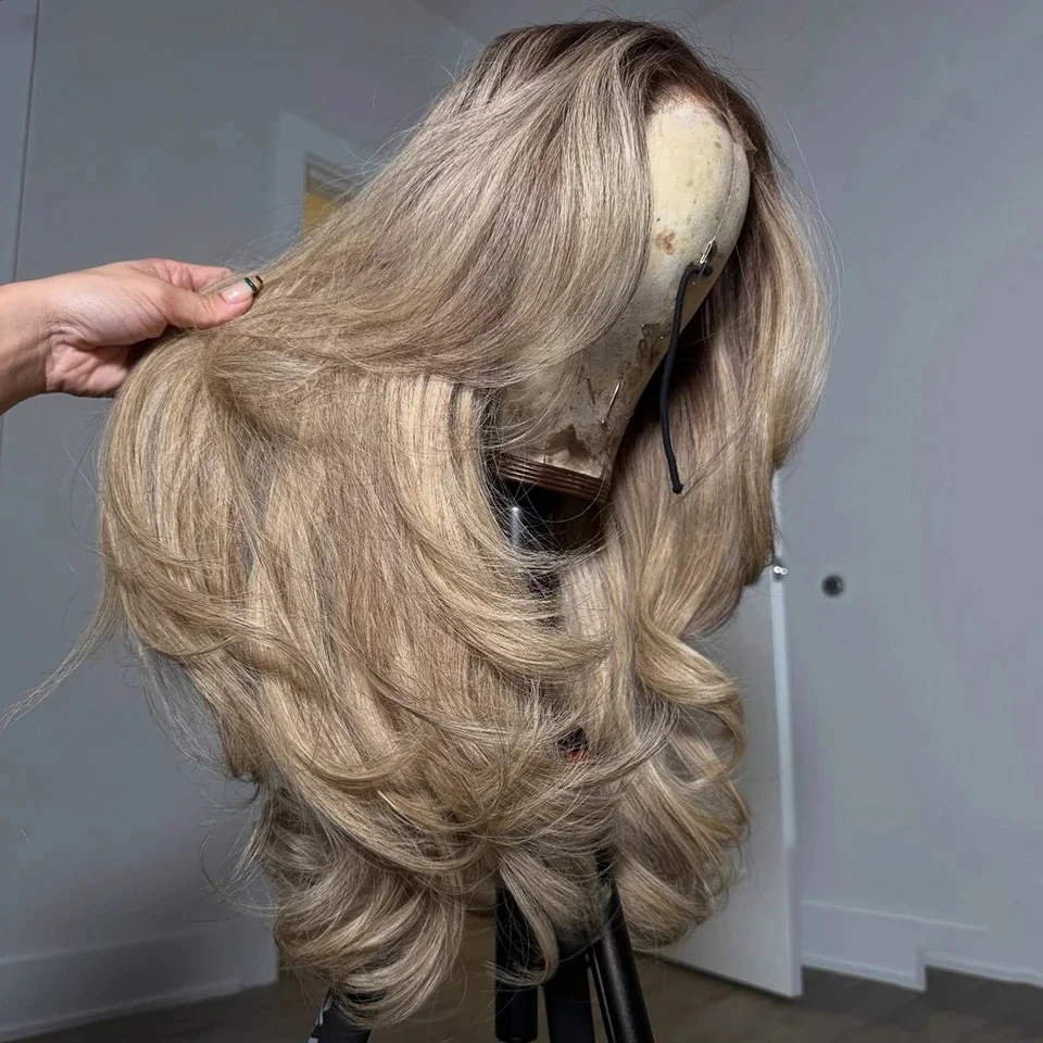 14 Inch Sequined Lace Front Ombre Blond Human Hair Wig
