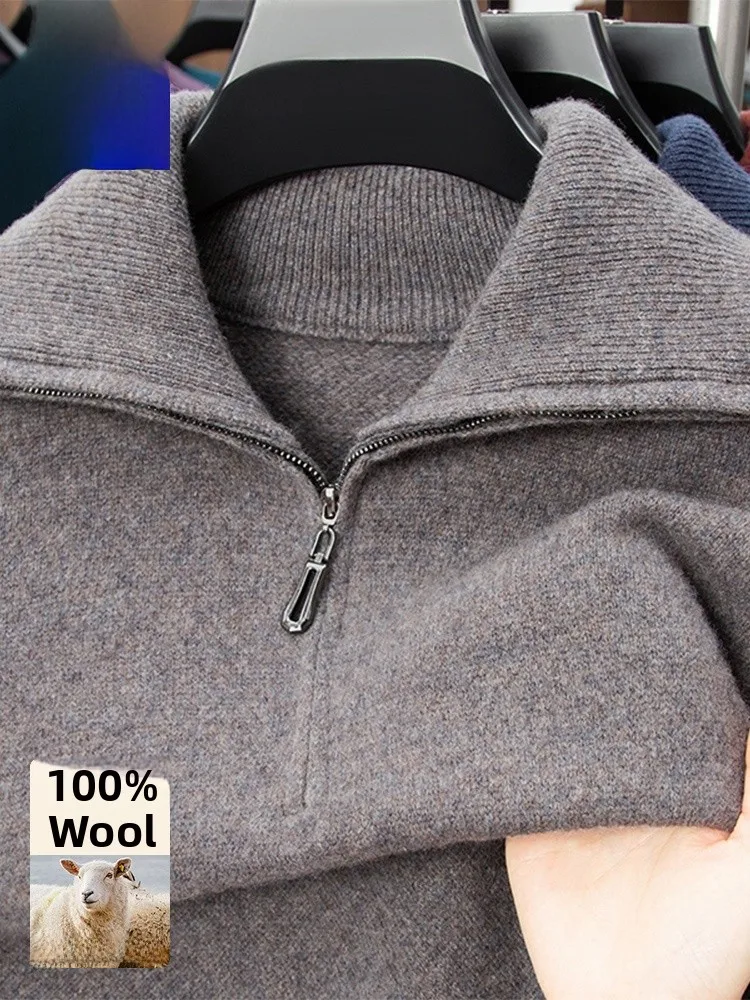 

00% чистая шерсть на молнии f Высокий вязаный свитер Недобный универсальный базовый слой для осенне-зимней повседневной деловой одежды