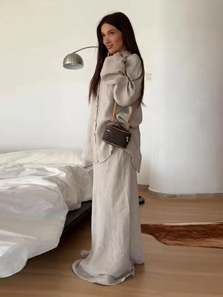 المرأة قطعتين قميص التنانير دعوى التلبيب كم كامل واحدة الصدر أعلى ثنيات تنورة طويلة الصيف سيدة جديدة السببية مجموعة