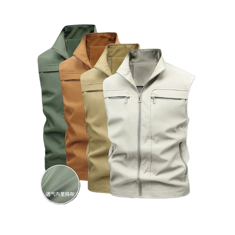 

Men Outdoor Casual Clothes Lightweight Short Sleeve Vests Men Stand Collar Male Trekking Coat Traveling Summer Thin Vest Jacket