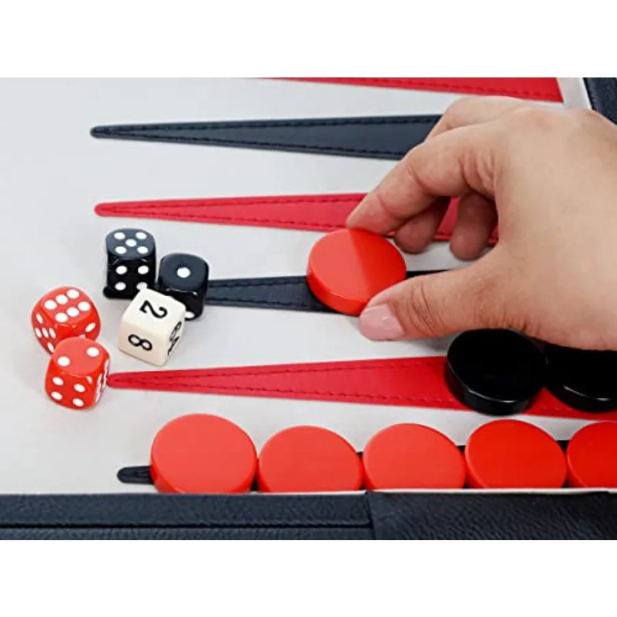 Backgammon-set met elegante zwarte kunstleren koffer 21 x 12,5 inch. Gesloten; 25 x 21 inch. Open Ideaal voor Familiespelavonden Volwassen Bo