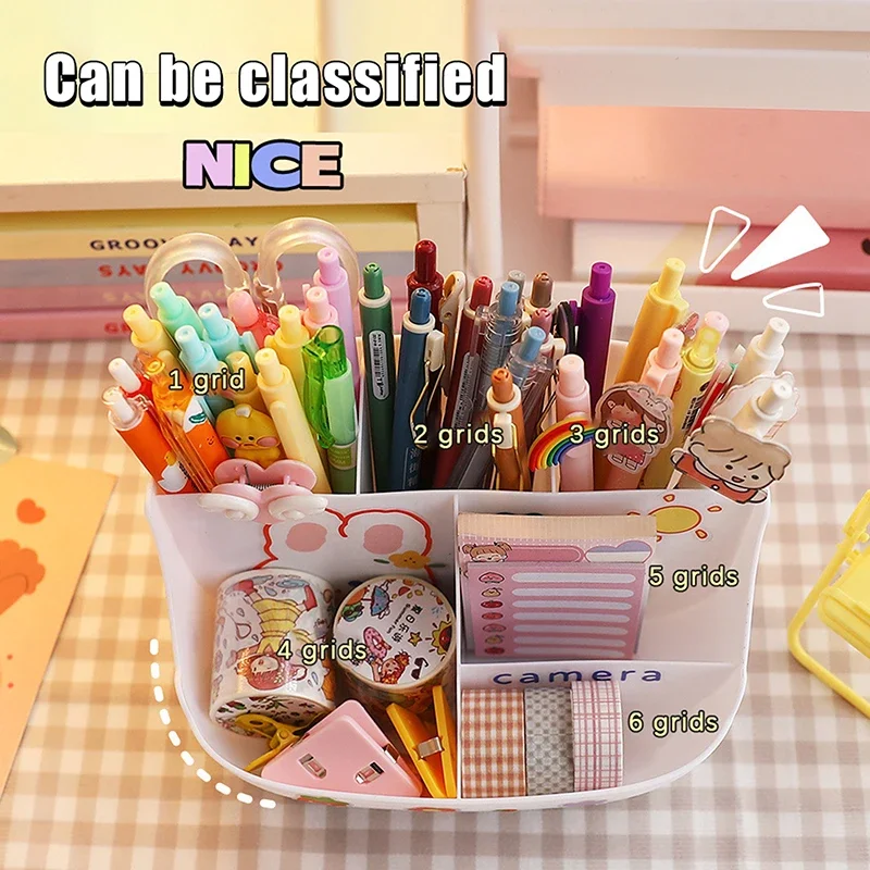 Kawaii Large-Capacity Desktop Pen Holder Cute Cartoon Stationery Storage Box Creative Pencil Organizer for Girls Desk
