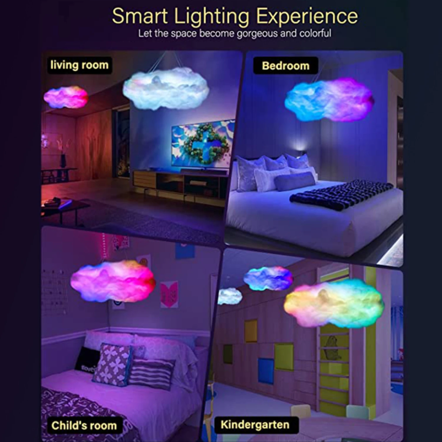 Lampada LED Lightning 3D multicolore ed elegante con controllo APP intelligente-decorazioni vibranti per la stanza per gli appassionati di nuvole di tuono