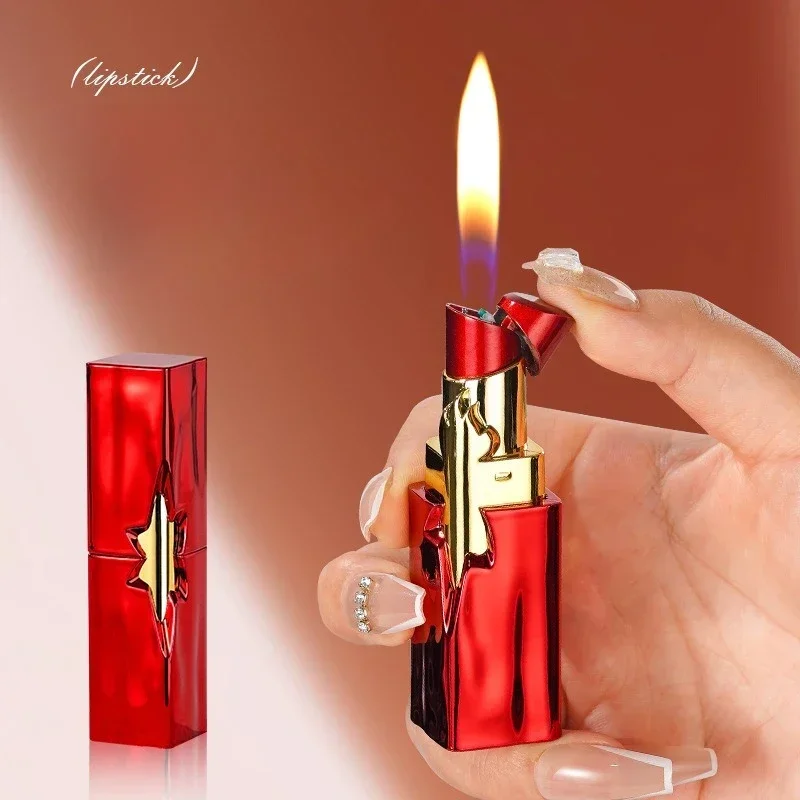 

2025 New Lighter for Women Portable Gift Fun Lipstick Open Flame Creative Fun and Aesthetically Pleasing Cigarette Accessories