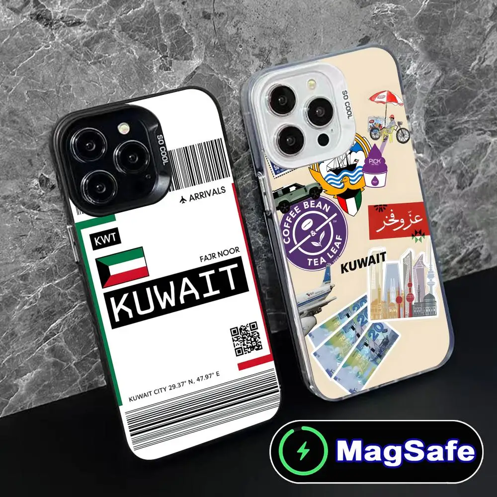Funda para teléfono móvil con bandera de Kuwait para iPhone 16 15 14 13 12 11 Pro Max Plus MagSafe, funda de Color translúcido para teléfonos móviles