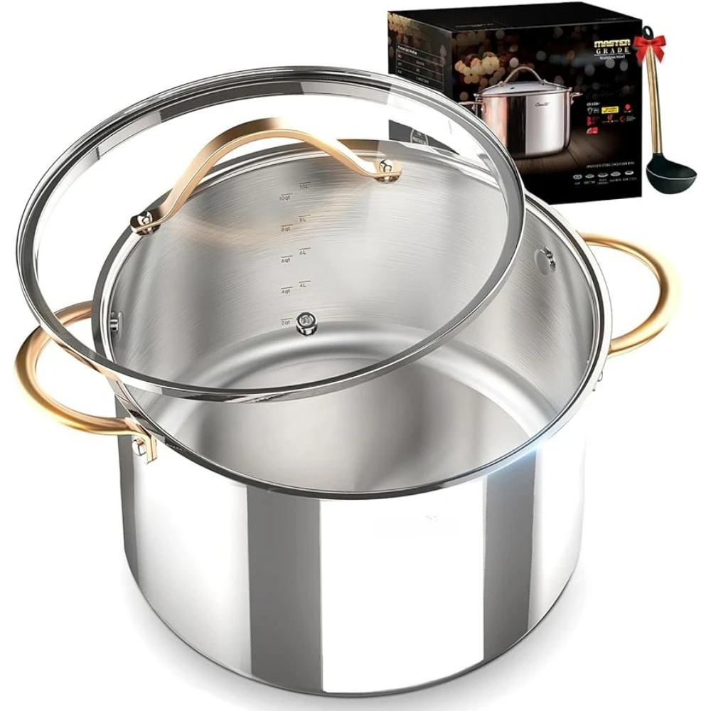 

Stainless Steel Pot Seamless 12 QT Cast Iron Cookware 18/10 Tri-Ply Stainless Steel Whole Clad Stock Pot With Lid Kitchen Dining