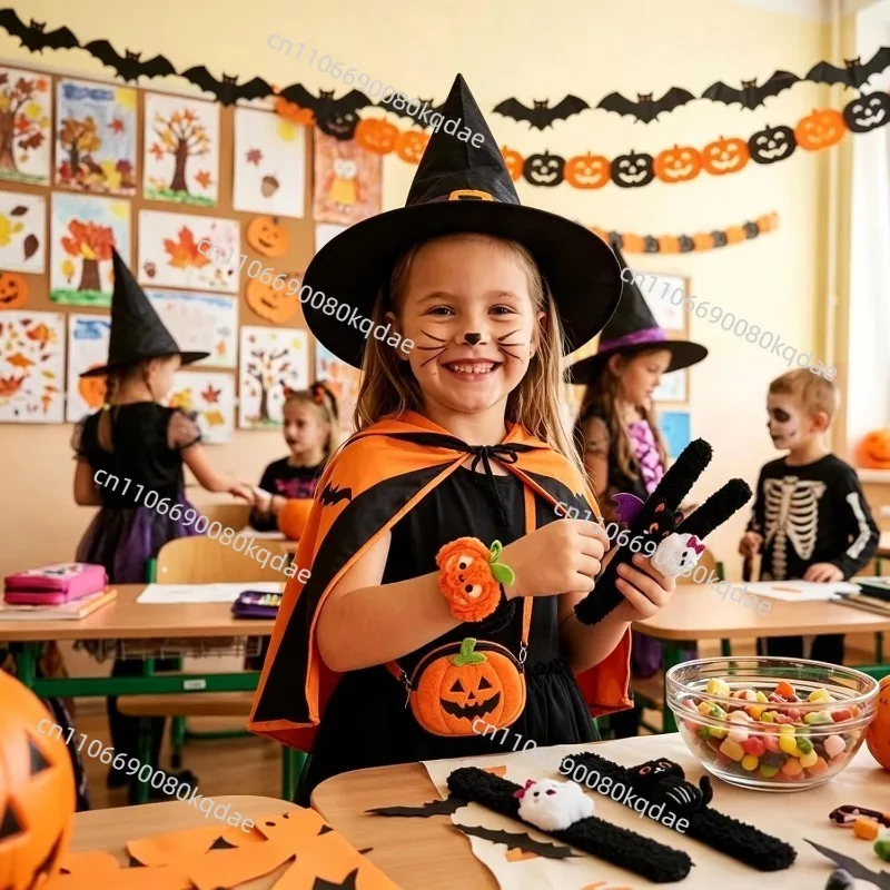 12-48Pcs Halloween Ghost Plush Slap Bracelets, Trick or Treat Gift Bag Fillers Party Favors Classroom Prizes