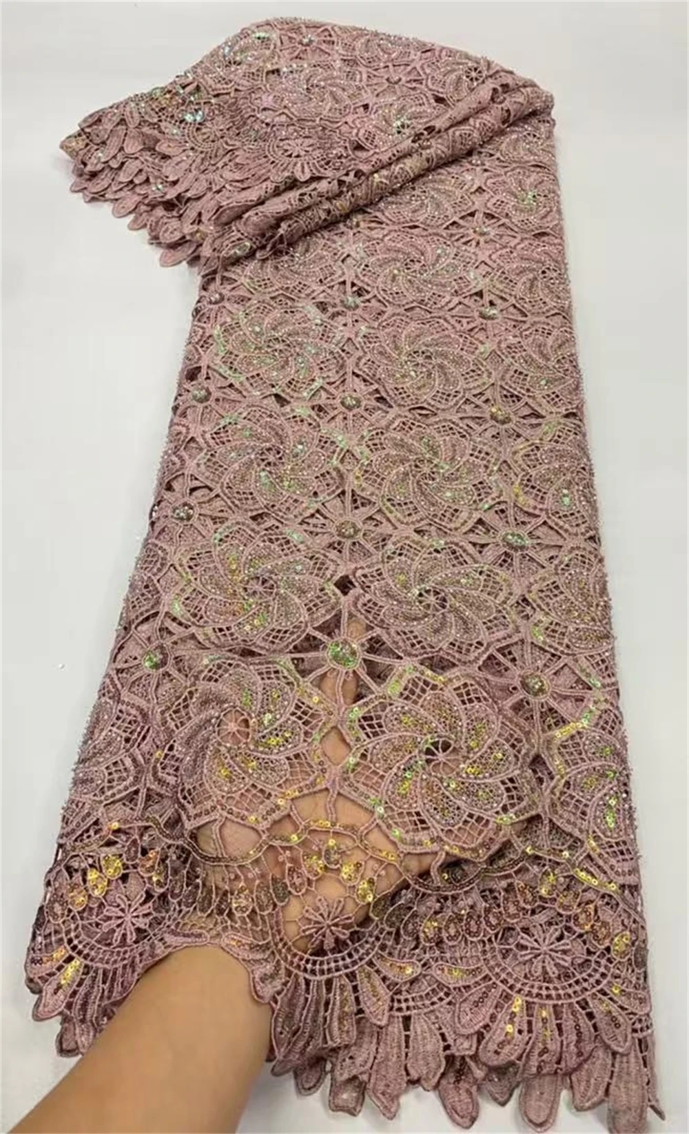 

African Nigerian Lace Fabric, Embroidery Tulle, Wedding Party Dress, Sequins Guipure, Water Soluble, High Quality, 5Yards, JL435