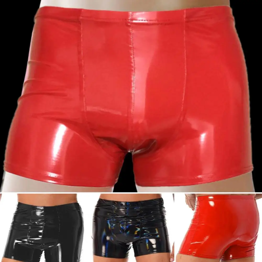 Men Panties Showing Charm U Convex Thin Stretchy Sexy Shiny Solid Color Faux Leather Shorts Briefs Men Hot Clubwear Underwear