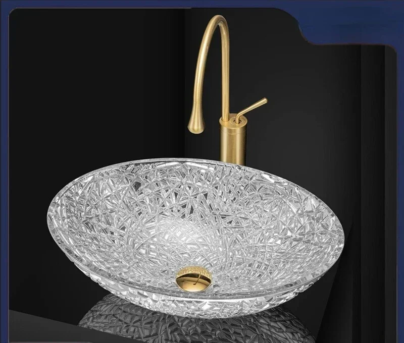 

Bathroom Electroplating Glass Basin Home Balcony Oval Hotel Golden Glass Wash Sink Washing Machine