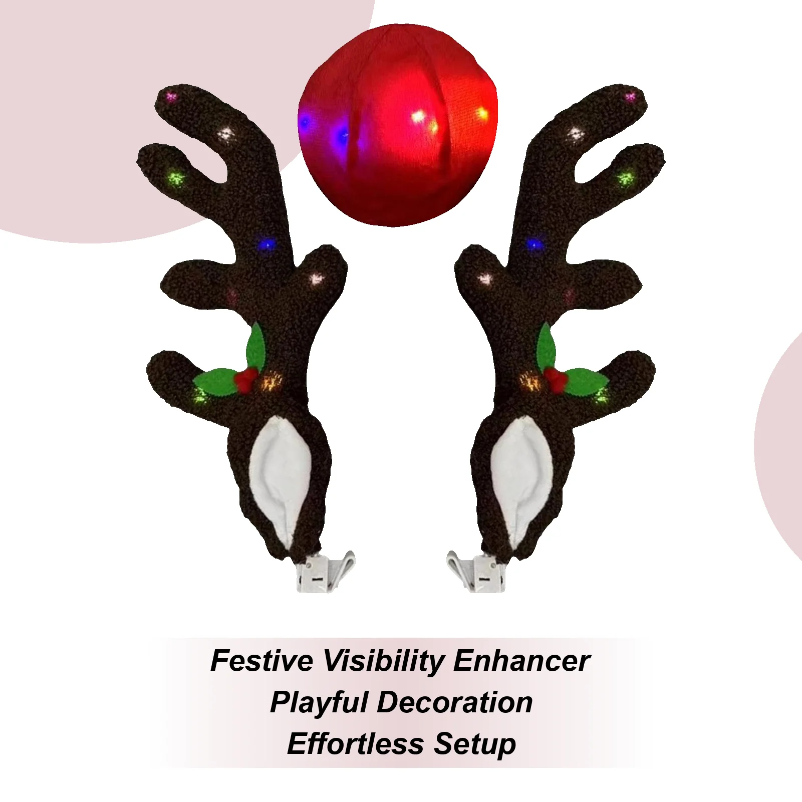 

Car Christmas Decorations LED Vehicle Antler With Nose Christmas Car Exterior Decoration For Automotive Truck Vehicle SUV