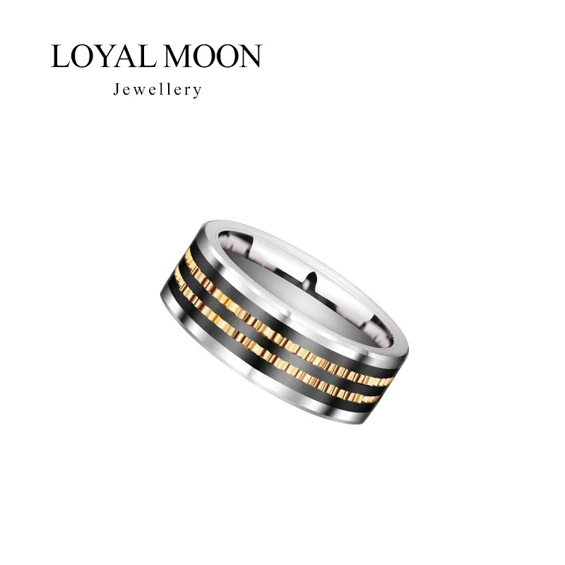 Loyal Moon 8mm Width Wedding Tungsten Carbide Rings For Men Band Gold Color Rotary Gear And Black Plating,Engraving