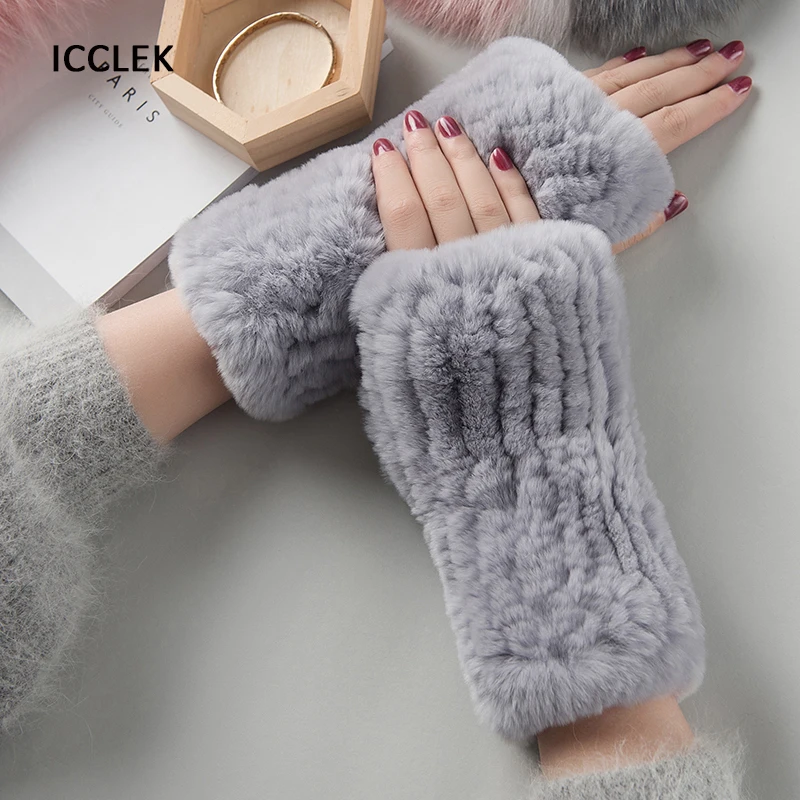 

Real Rabbit Fur Gloves Women Genuine Fur Mittens Winter Warm Knitted Fingerless Gloves Wrist Warmer Elastic Fluffy Gloves