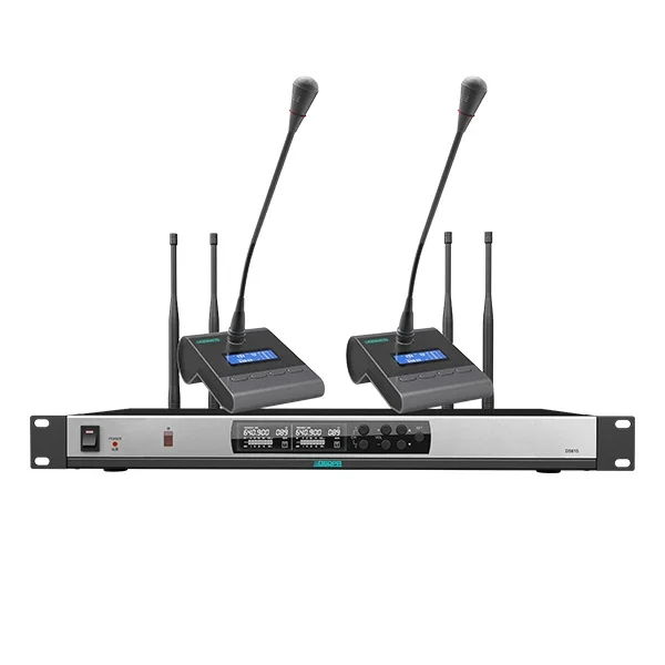 Cuffie lavalier portatili a 2 canali a collo di cigno Sistema microfonico per conferenze wireless UHF True Diversity
