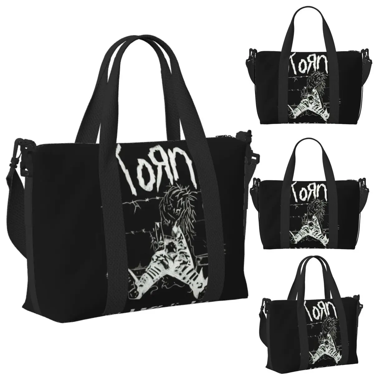 

Custom Korn Rock Music Beach Travel Bag Large Capacity Tote Bags for Gym Yoga Women Shopping Duffle Shoulder Bag