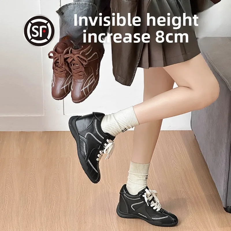 8CM Women Shoes New Exquisite Round Head Chunky Sneakers for Woman Fashion Low Top Casual Shoes Designer Shoes Tenis De Mujer