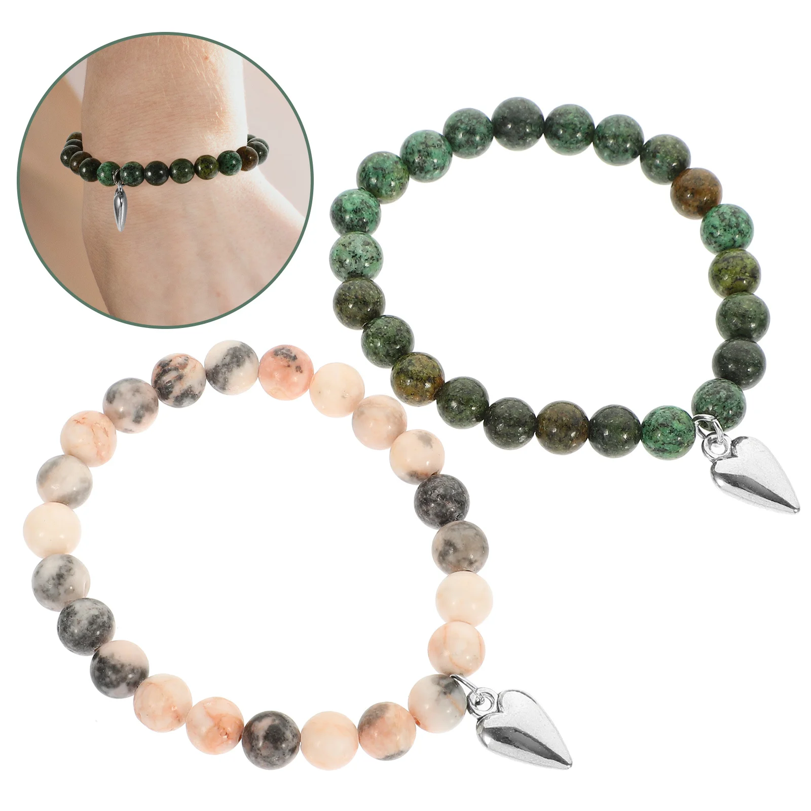 

2pcs Alloy Natural Stone Beaded Bracelets For Women Men Durable Daily Wear-Resistant Stylish Wrist Jewelry Hand Accessory