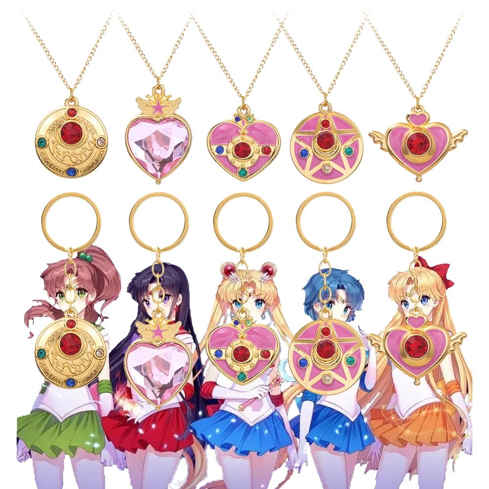Anime Cute Pink Girl Necklace Tsukino Usagi Magical Transformation MOON Girl Keychian Cosplay Props Gift Men Women Bag Jewelry