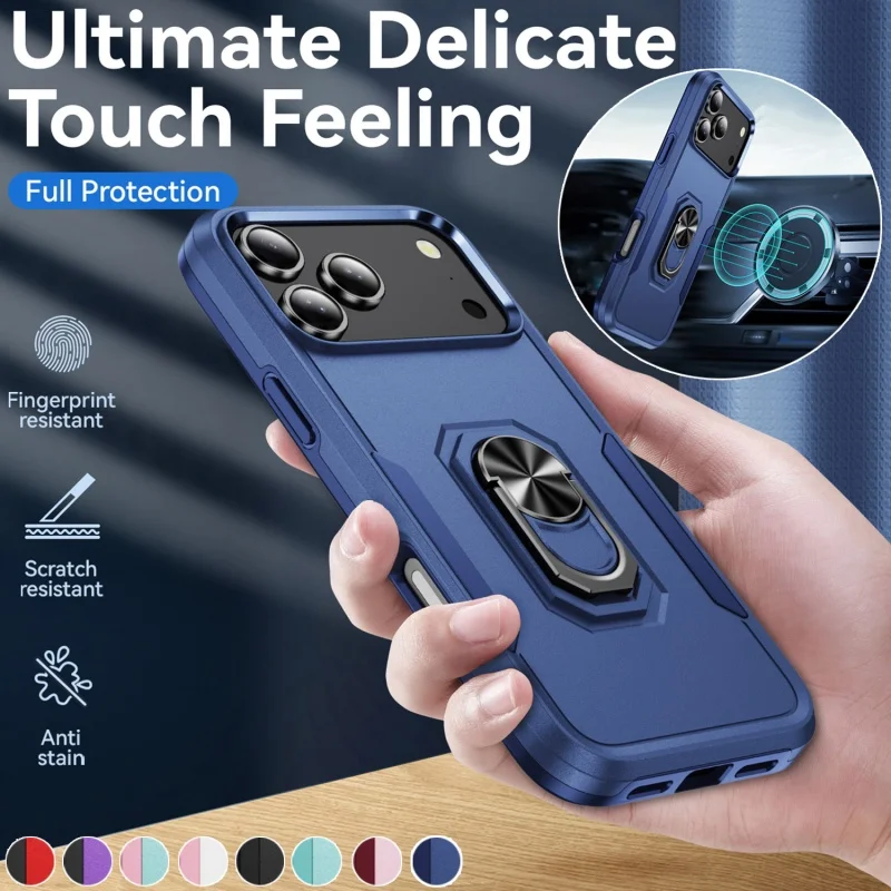 

Armor Shockproof Case for iPhone 17 Air 16 Pro Max 16E 15 Plus 14 13 12 11 Protective Ring Stand Holder Duty Anti-Drop Cover Bag