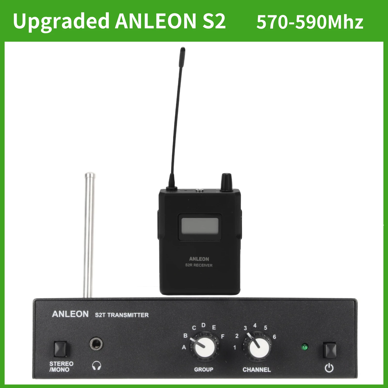 Upgraded ANLEON S2 570-590Mhz Wireless Monitor Transmitter Receiver Professional Stereo Wireless Monitoring System for Stage