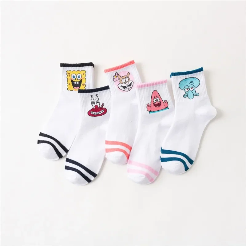 SpongeBob Patrick Star Men Women Long Tube Socks Krabs Sandy Squidward Cute Cotton Breathable Socks Anime Casual Students Socks