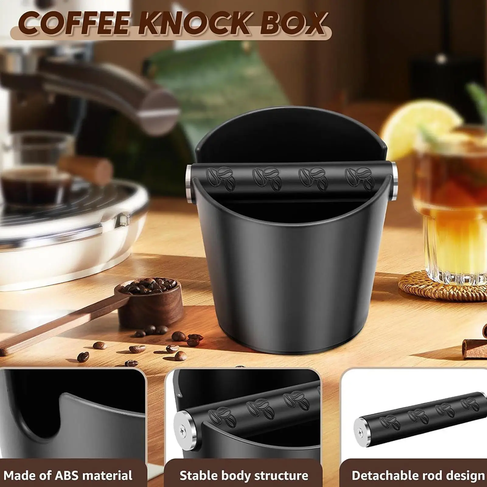 

Coffee Knock Box For Grind Waste Grounds Dump Anti-slip Pad Shock-Absorbent With Removable Bar Espresso Maker Cafe Tools