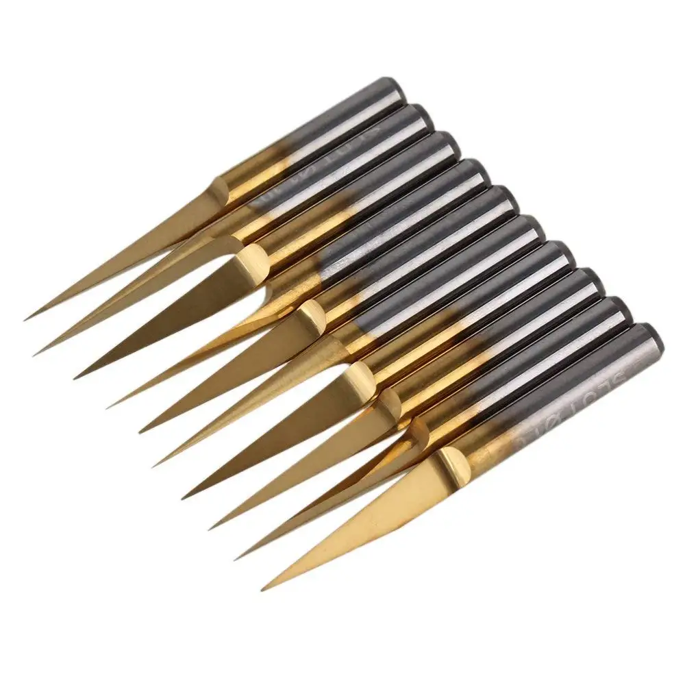 10Pcs 1/8 "Shank Engraving Bits CNC 10-30องศาปลายคาร์ไบด์เครื่องตัดไทเทเนียมเคลือบCNC routerเครื่องมือRouter Bit