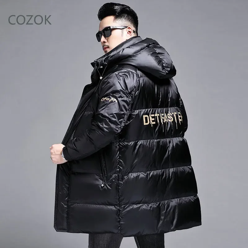 COZOK Men's Winter Long Down Jacket Goose Down Male Padding 2024 Designer Clothes Men Waterproof Padded Jacket Men's Cold Coat