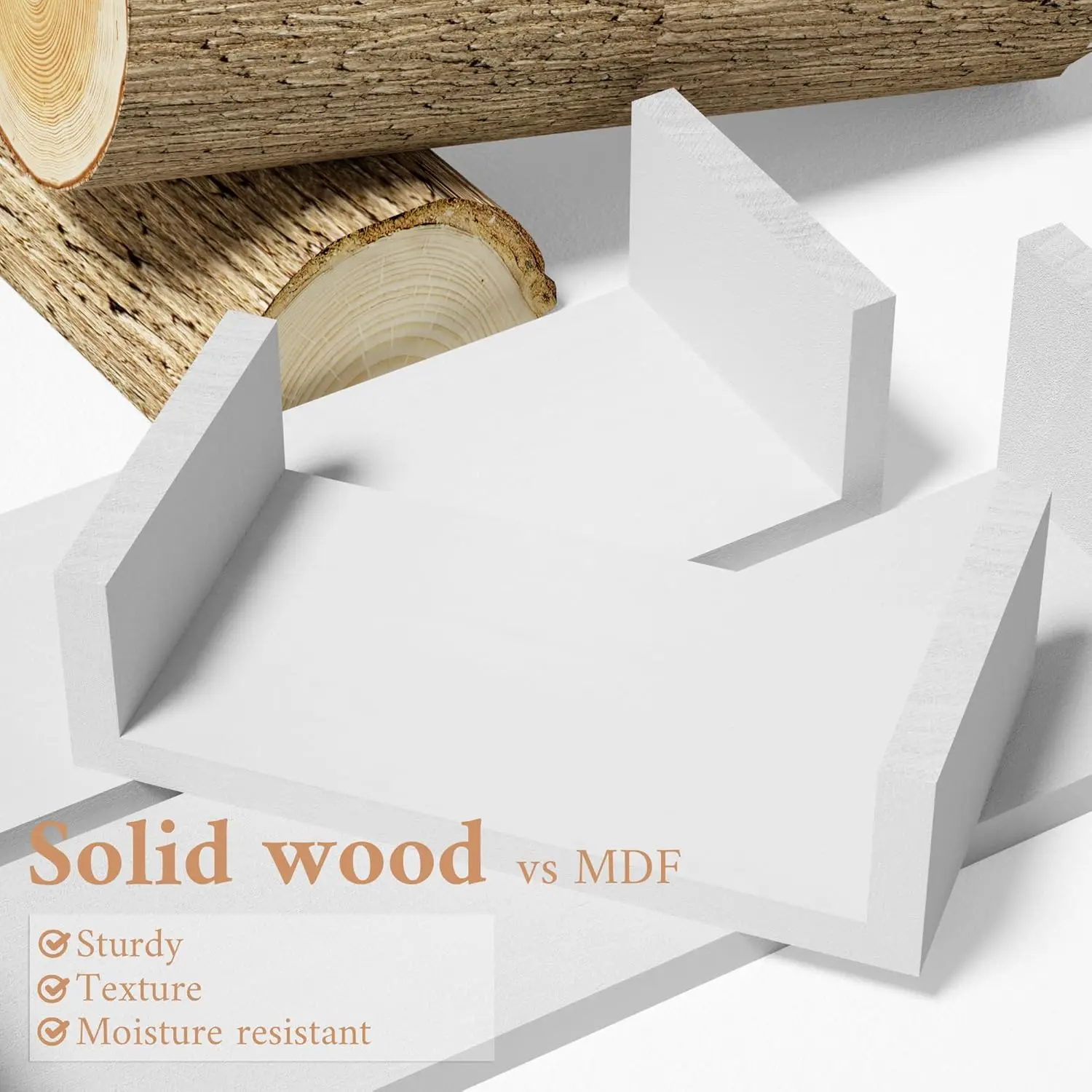 أرفف عائمة مثبتة على الحائط، أرفف حائط من الخشب الصلب، بيضاء #6