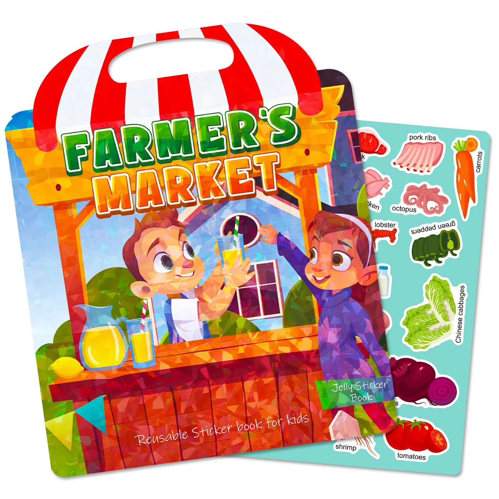 Farmer’s Market Theme Jelly Stickers Toys for Kids Baby Preschool Educational English Creative Reusable DIY Sticker Busy Book