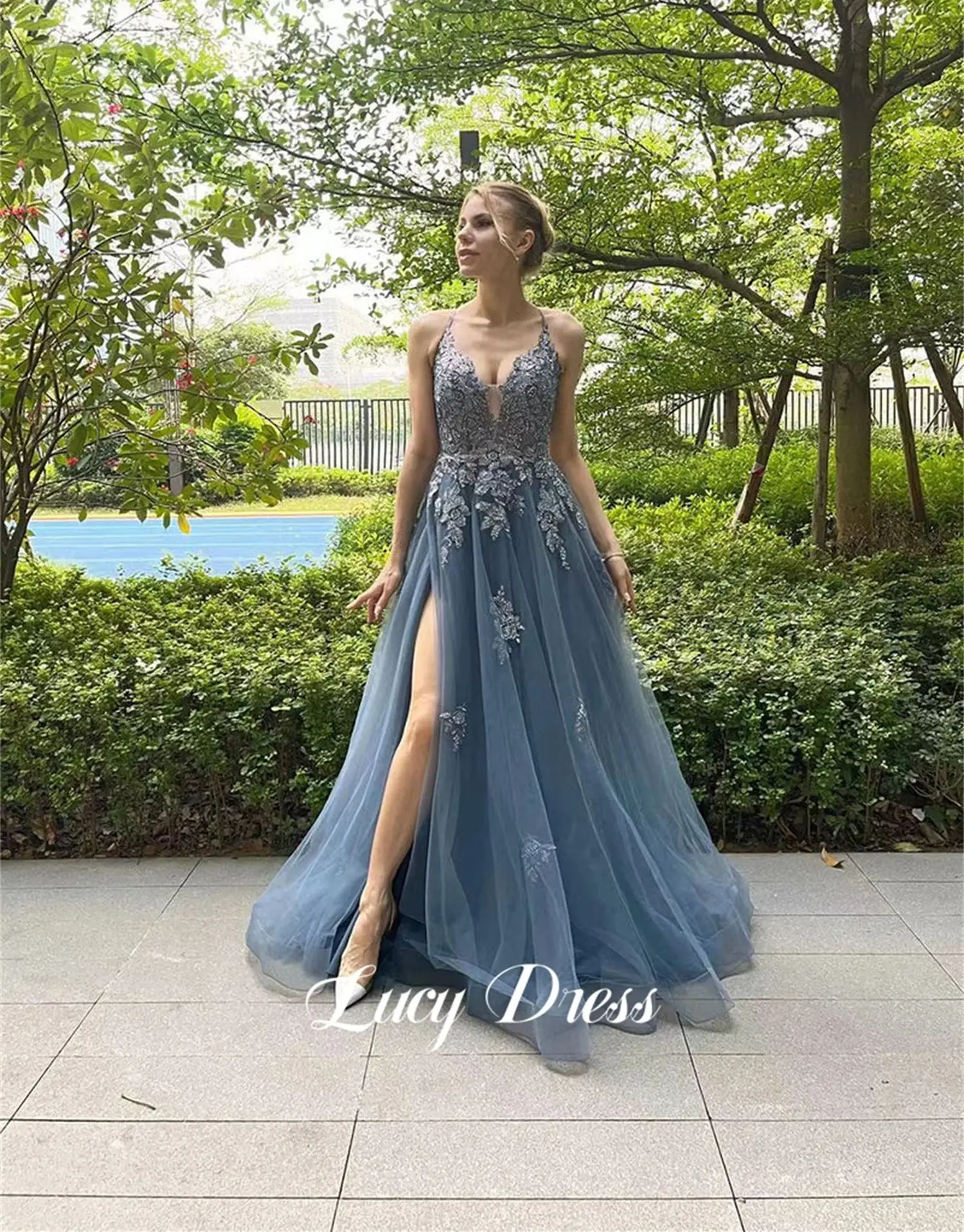 Lucy Party Dress Graduation Gown Gray Blue Mesh Line A Ball Women\'s Elegant Dresses for Parties 2024 Robe De Soiree Femmes