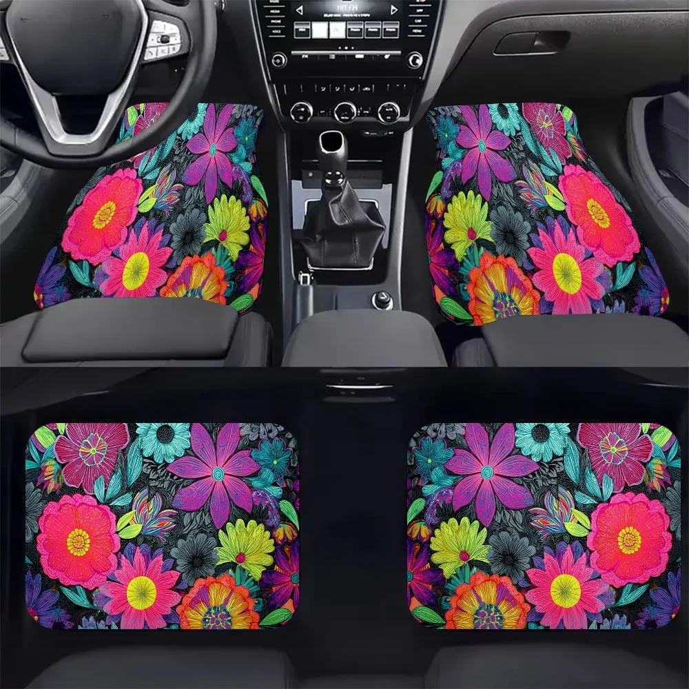 

4 шт.-Яркий цветочный сад, автомобильные коврики с принтом — стильные, легко чистящиеся, подходят для всех транспортных средств, прочные и обеспечивающие срок службы
