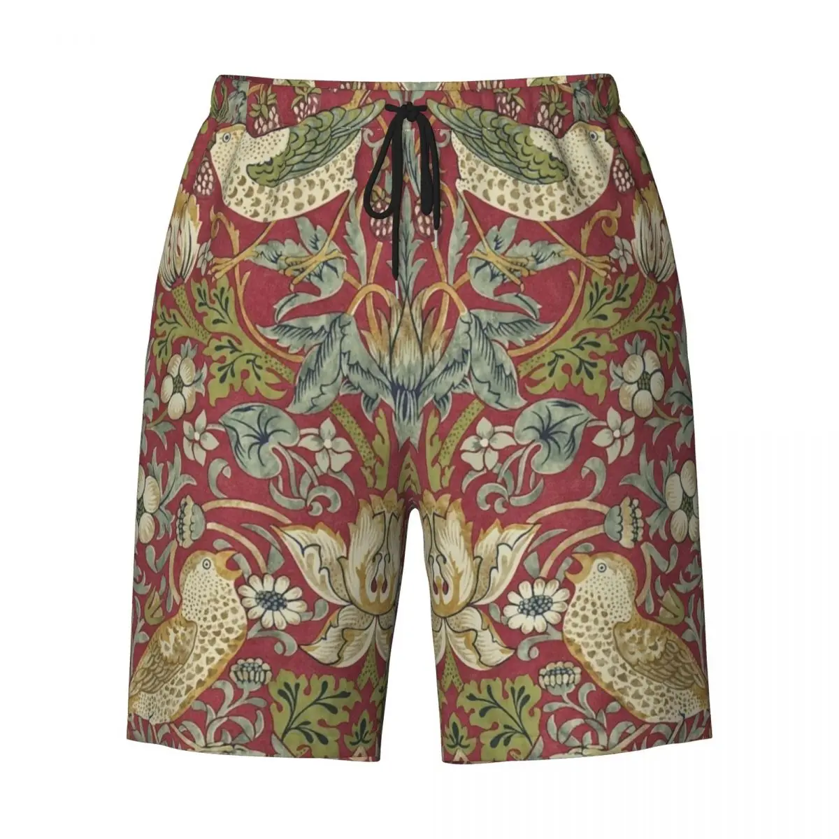 William Morris Quick Dry Swim Trunks, Boardshorts de natação, Padrão Floral Têxtil, Shorts praia, Morango, Ladrão, Red Swimwear