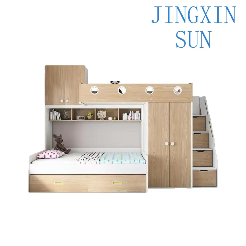 Two-Tier Staggered Bunk Bed with Built-in Wardrobe for Small Apartments for Kids Toddlers for Mother and Child for Space