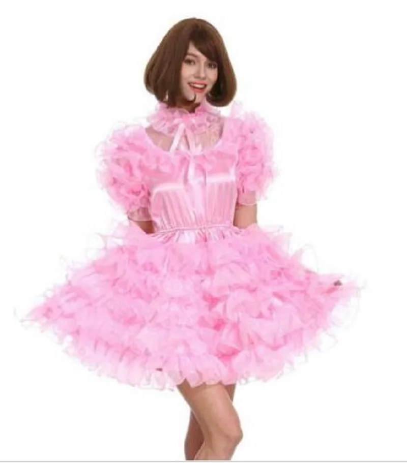 Sissy Girl  Can Lock in Pink Satin Corset Cake Fluffy and Girly Adult Little Girl Cross Dresser Party  Daily Unisex