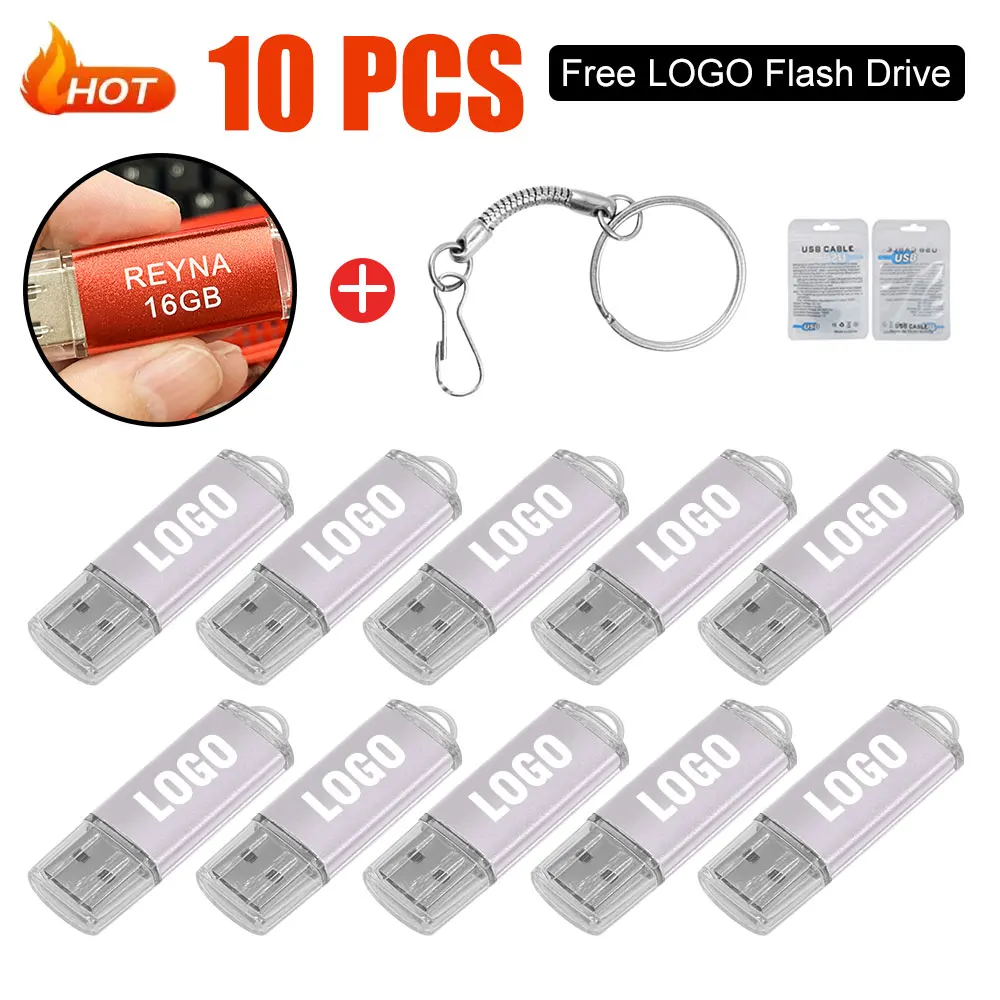 10pcs/lot Hot Selling Usb Flash Drive Pen Drive1GB 2GB 4GB 8GB Memory Stick 16GB 32GB 64GB 128GB Metal Pendrive U Disk Free Logo