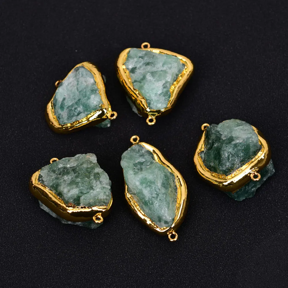 APDGG 5 Pcs Natural Green Strawberry Quartz Rough Raw Connector jewelry accessories