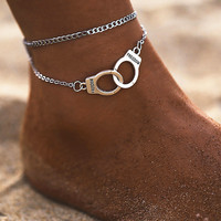 Vintage Alloy Double Layer Handcuffs Anklets Women Summer Beach Anklet Freedom Jewelry