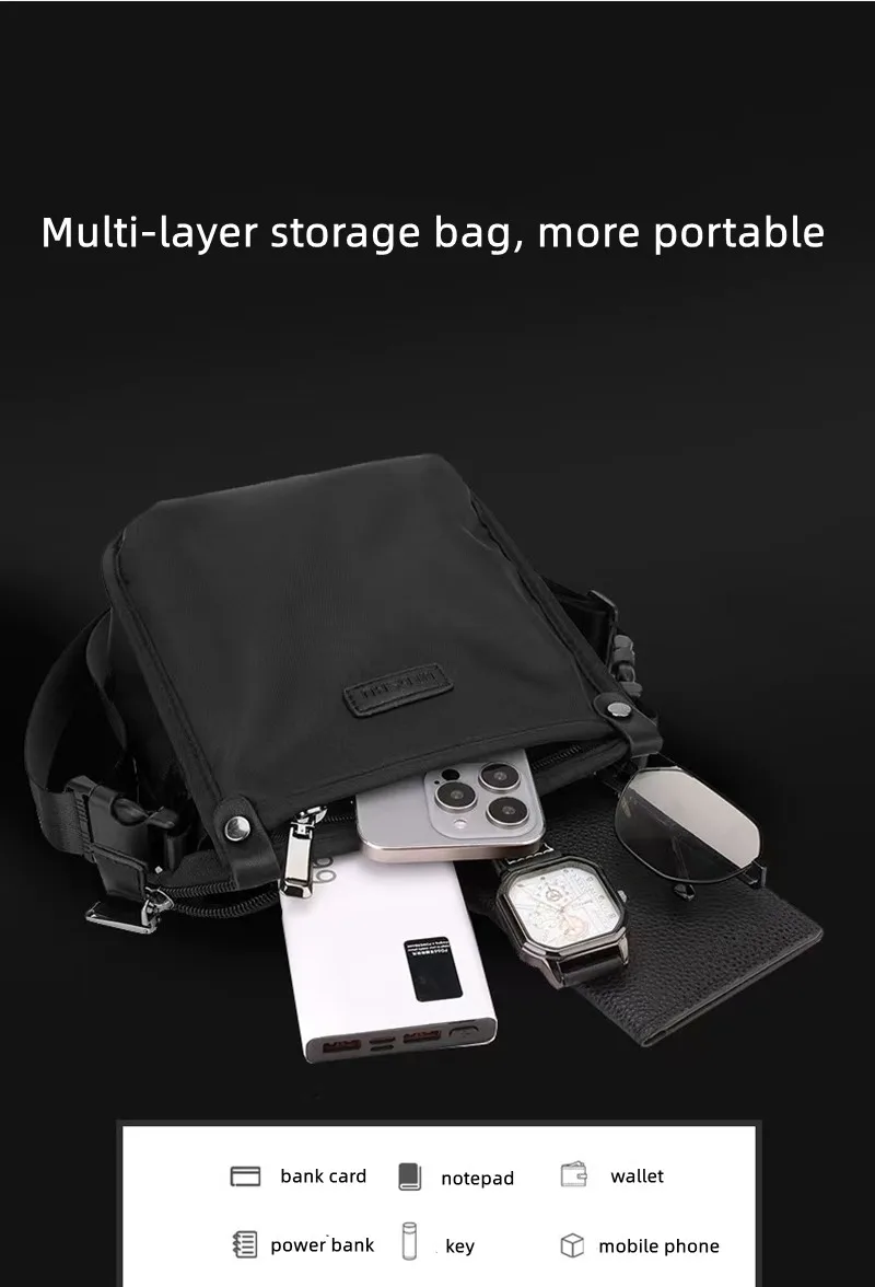 Sac à bandoulière décontracté en nylon imperméable pour homme, sac à bandoulière léger pour téléphone portable, petit sac à bandoulière pour étudiant, sac de sport