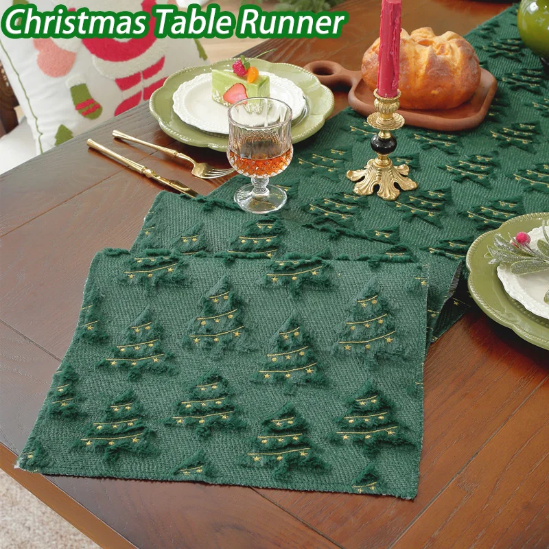 عيد الميلاد طويل الجدول عداء أفخم المطرزة الأخضر الجدول العدائين عيد الميلاد الجدول زينة غطاء المناشف ديكور المنزل الطرف #1