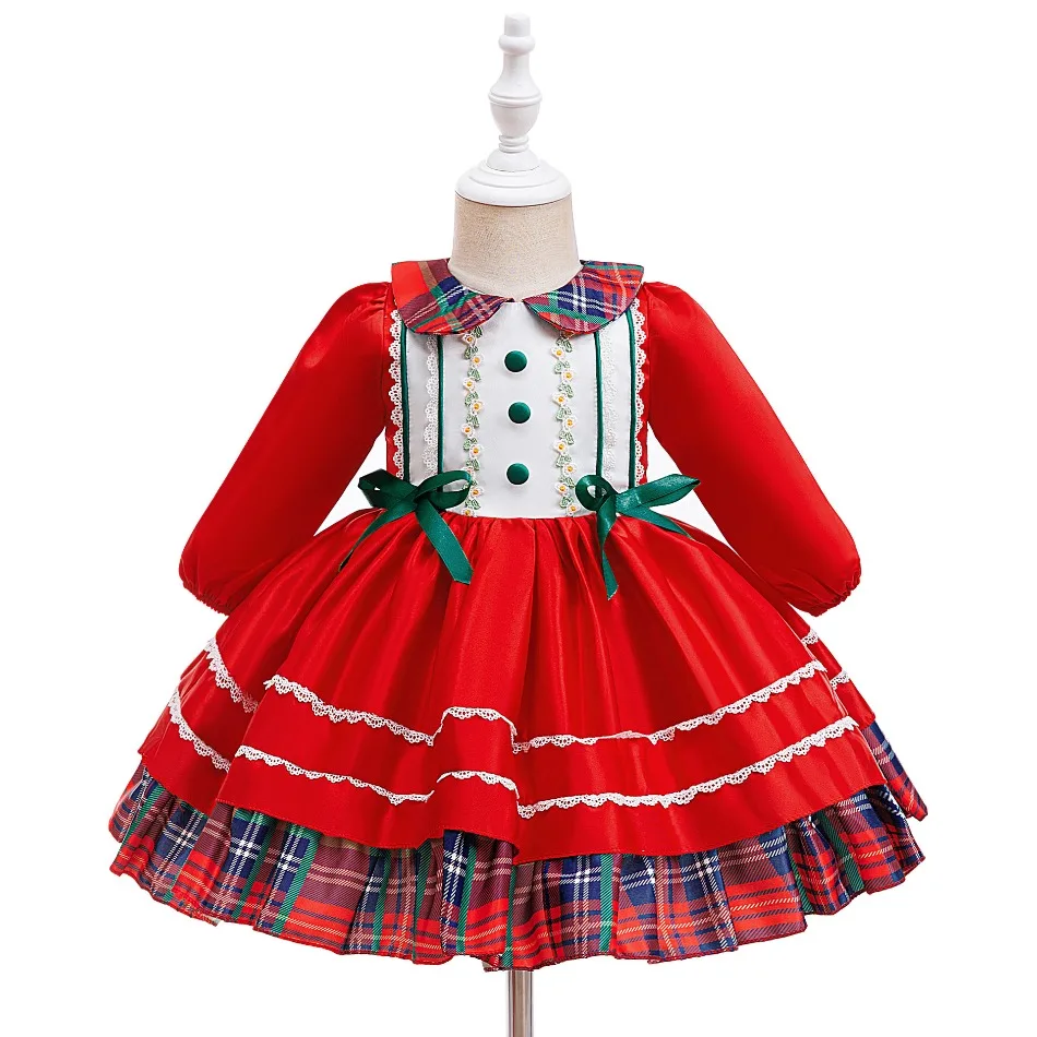 Girls Near Year Costumes Kids Santa Claus Snowflake Dress Girls Cartoon Printed Princess Dress Christmas Party Costumes ASQ03