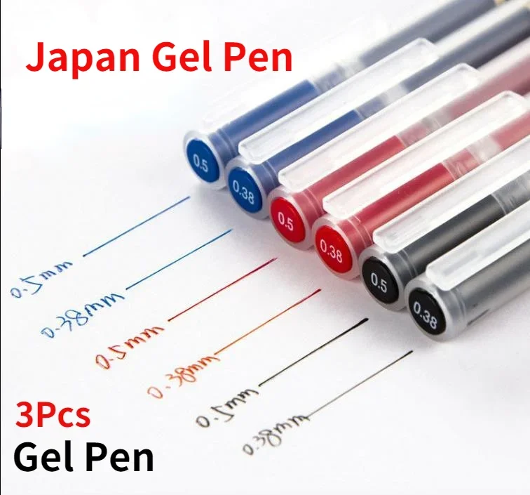 3Pcs 0.38mm 0.5mm Gel Pen Black/Blue/Red Ink Japan Color Pen Office School Gel Pen Stationery MUJIs Gel Pen School Gift