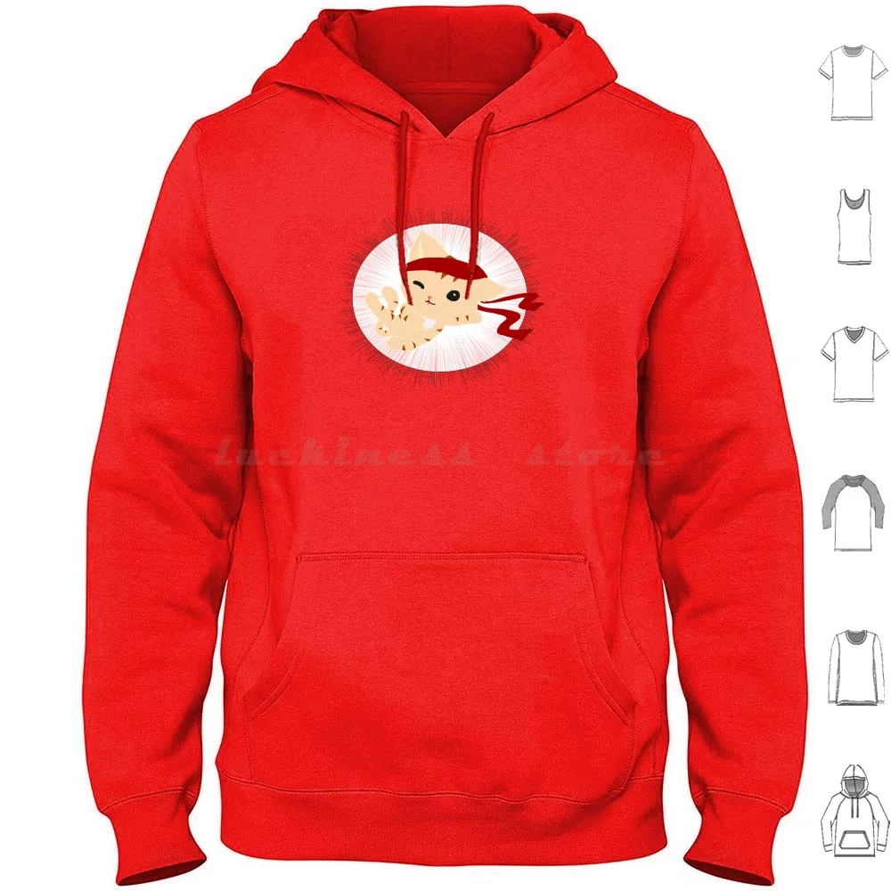 Karate Kitty Hoodie cotton Long Sleeve Karate Kitten Cat Red Bandana Kick Burst Orange Tabby Cute Kitty Wink Action Kawaii