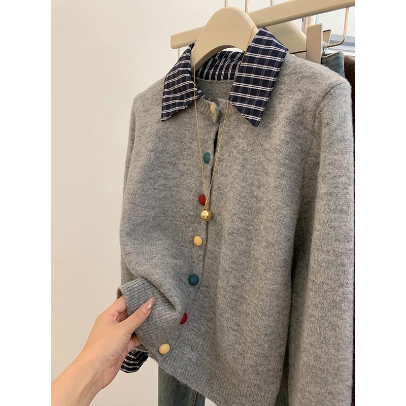 Faionable وهمية قطعتين سترة مشغولة من الصوف سترة المرأة ort تصميم تحسس ملابس خارجية الخريف الشتاء طويلة Sve طوق #5
