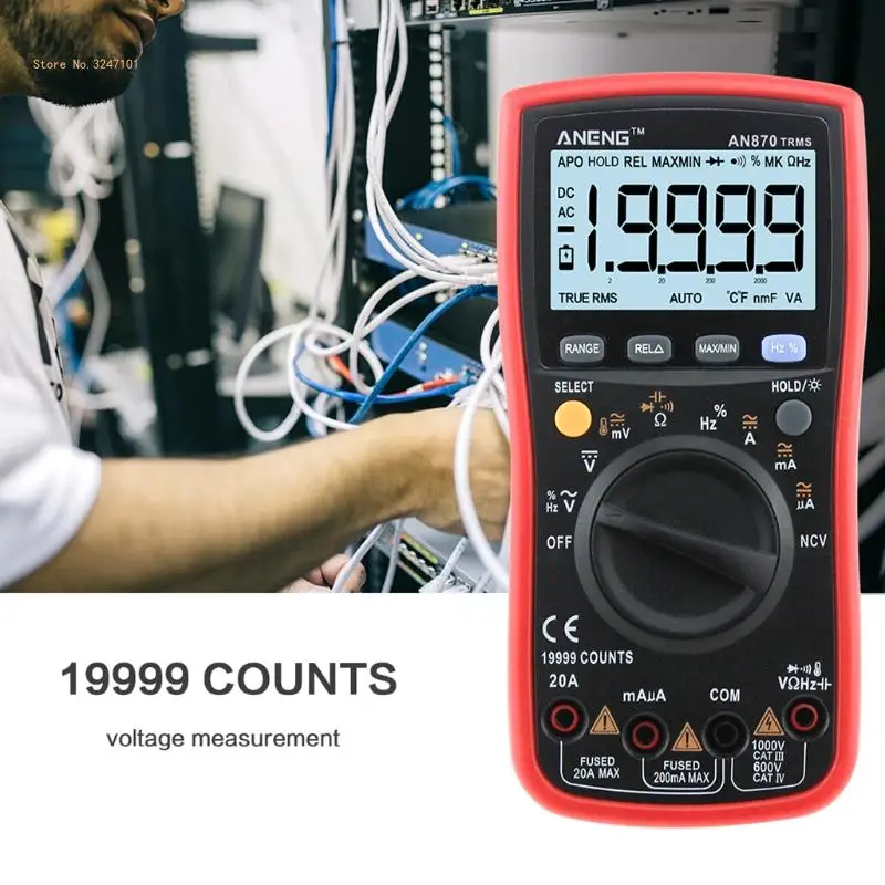 AN870 19999 COUNTS Digital Multimeter True-RMS Ammeter Current Meter Dropship