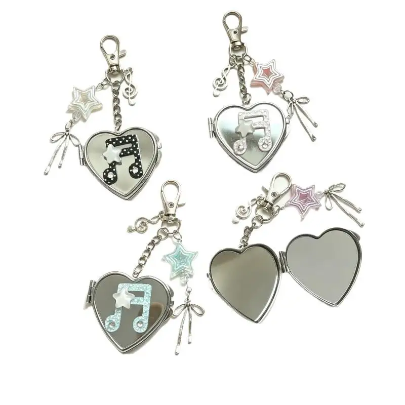 Tragbarer Doppelseitiger Spiegel-Schlüsselanhänger mit Niedlichem Liebesmotiv und Stern-Akzent, Kleines Taschen-Accessoire für Teenager-Mädchen – Detail 6