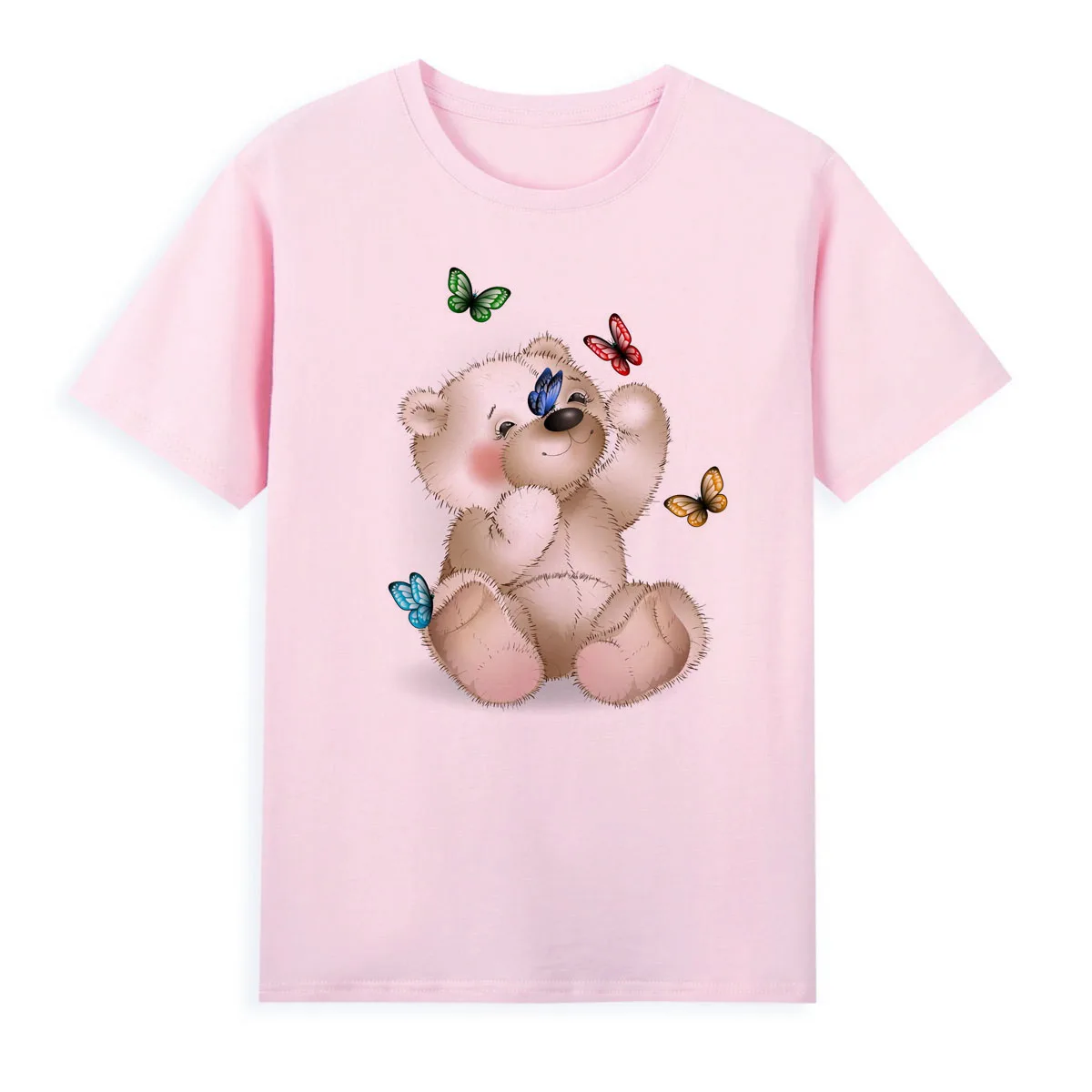 

Summer fashion new cute bear and butterfly 3D printed women's T-shirt versatile comfortable high-quality girls top A111