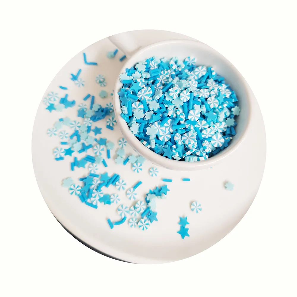 Blue Polymer Clay Candy Peppermint Snowflake Star Sprinkles for Slime Filling Crafts Making DIY Christmas